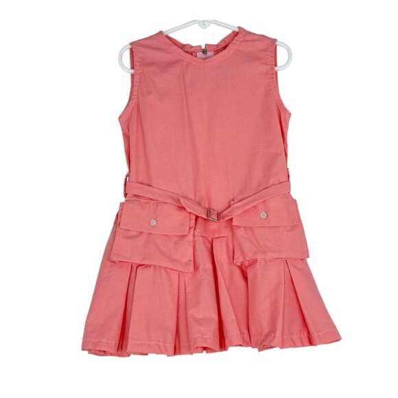 NEW GIRLS SIZE 5T PLEATED PINK COTTON DRESS BELT WAIST SLEEVELESS - Picture 1 of 12